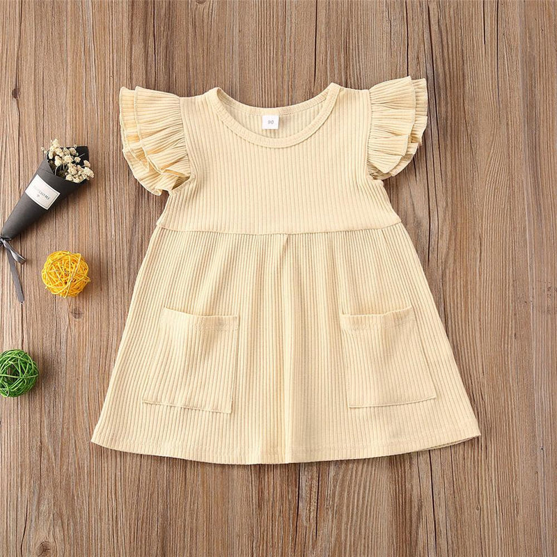 Girls Short Sleeve Solid Color Pocket Dress Girls Wholesale Dresses - PrettyKid