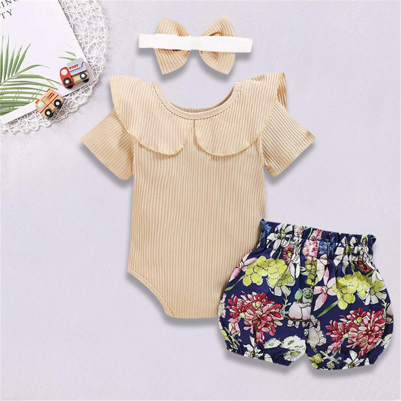 Baby Girls Short Sleeve Solid Color Romper & Shorts & Headband Baby Wholesale clothes vendors - PrettyKid