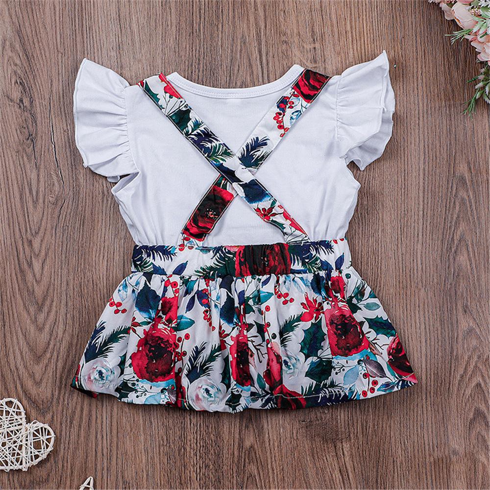 Girls Short Sleeve Solid Color Top & Floral Suspender Skirt Wholesale Baby Girl Clothes - PrettyKid