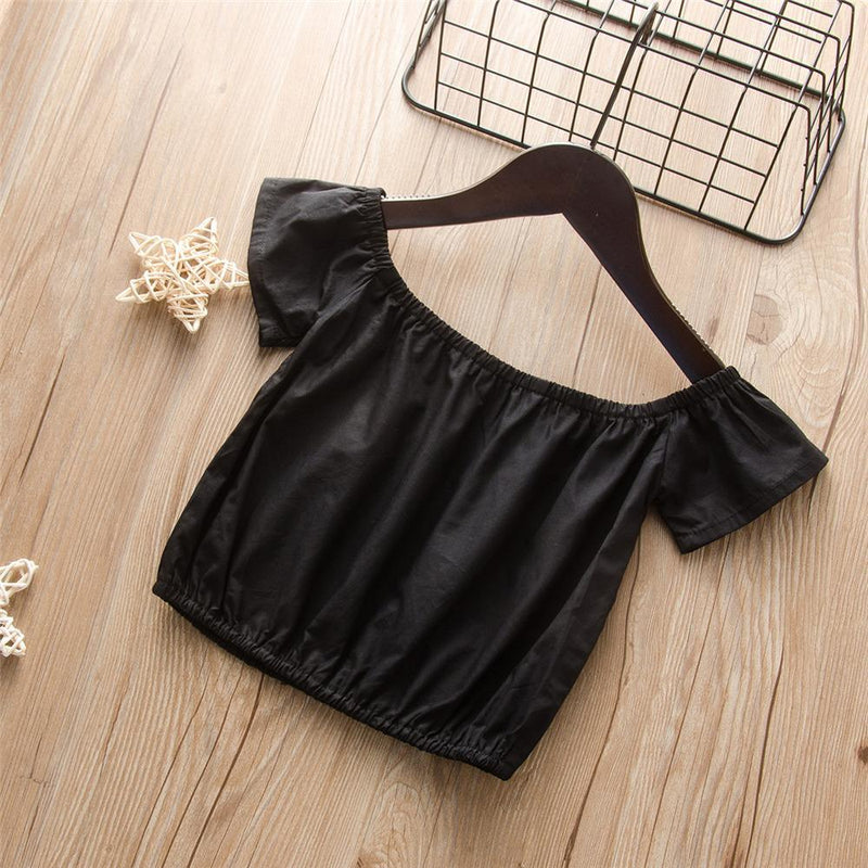 Girls Short Sleeve Solid Color Top & Leopard Skirt Wholesale Girl clothes - PrettyKid