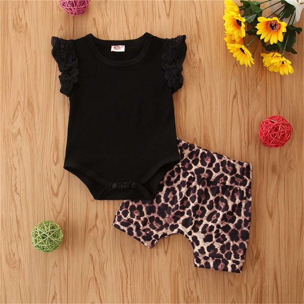 Baby Girls Short Sleeve Solid Romper & Leopard Shorts Baby wear Wholesale - PrettyKid