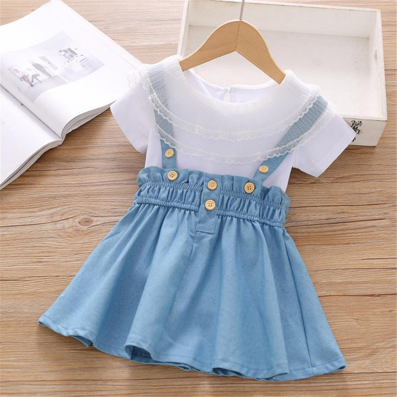 Toddler Girls Short Sleeve Solid Top & Suspender Skirt plain baby clothes wholesale - PrettyKid