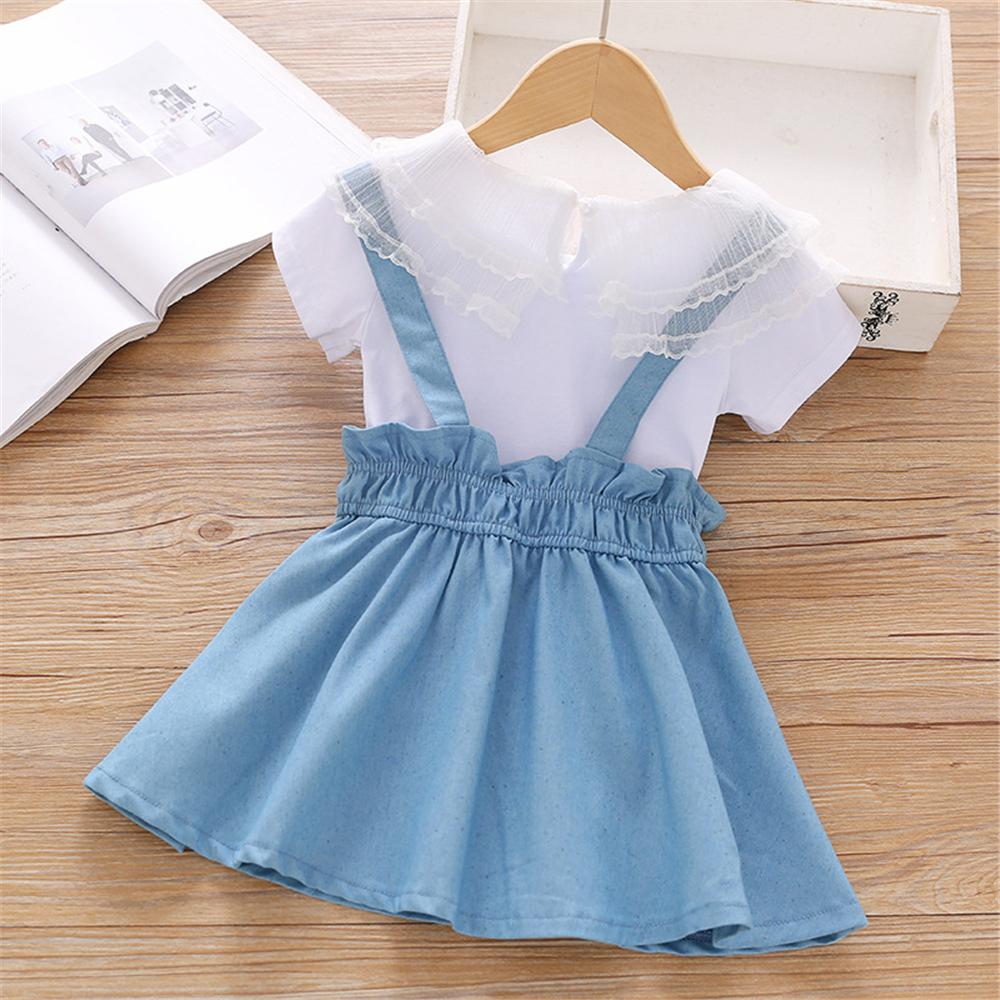 Toddler Girls Short Sleeve Solid Top & Suspender Skirt plain baby clothes wholesale - PrettyKid