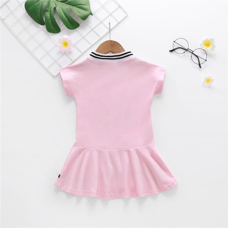 Toddler Girls Short Sleeve Sport Letter Printed Dress spanish wholesale childrens clothing - PrettyKid