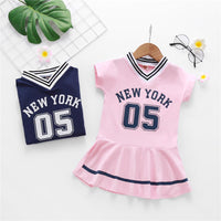 Toddler Girls Short Sleeve Sport Letter Printed Dress spanish wholesale childrens clothing - PrettyKid