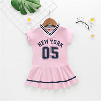 Toddler Girls Short Sleeve Sport Letter Printed Dress spanish wholesale childrens clothing - PrettyKid