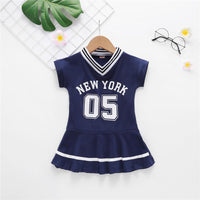 Toddler Girls Short Sleeve Sport Letter Printed Dress spanish wholesale childrens clothing - PrettyKid