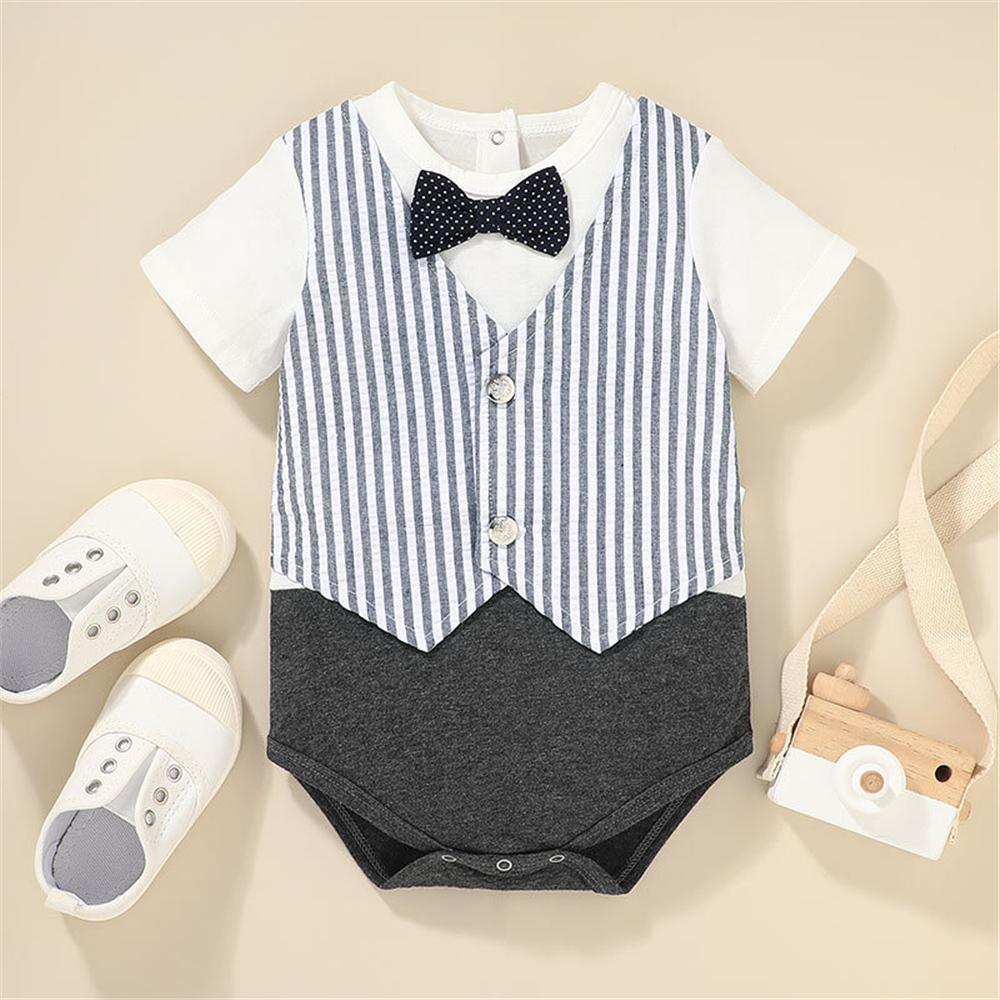 Baby Boys Short Sleeve Striped Romper kid clothing wholesale distributors - PrettyKid