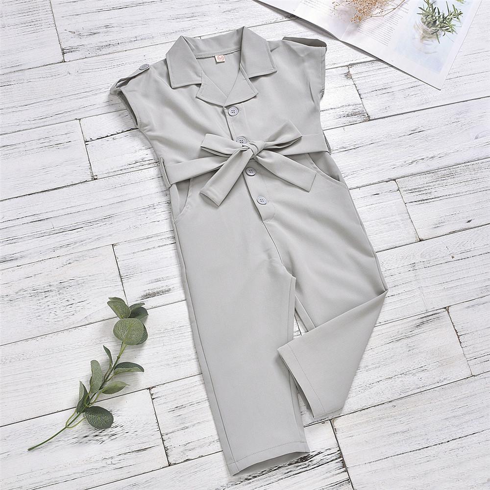 Girls Short Sleeve Suit Collar Solid Jumpsuit Wholesale - PrettyKid