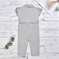 Girls Short Sleeve Suit Collar Solid Jumpsuit Wholesale - PrettyKid