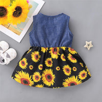 Girls Short Sleeve Sunflower Floral Printed Summer Dress Toddler Girls Wholesale - PrettyKid