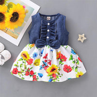 Girls Short Sleeve Sunflower Floral Printed Summer Dress Toddler Girls Wholesale - PrettyKid