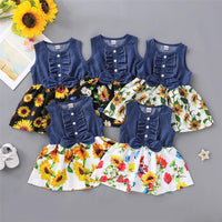 Girls Short Sleeve Sunflower Floral Printed Summer Dress Toddler Girls Wholesale - PrettyKid
