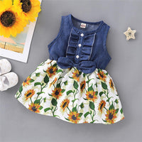 Girls Short Sleeve Sunflower Floral Printed Summer Dress Toddler Girls Wholesale - PrettyKid