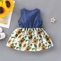 Girls Short Sleeve Sunflower Floral Printed Summer Dress Toddler Girls Wholesale - PrettyKid