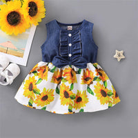 Girls Short Sleeve Sunflower Floral Printed Summer Dress Toddler Girls Wholesale - PrettyKid