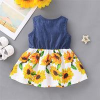 Girls Short Sleeve Sunflower Floral Printed Summer Dress Toddler Girls Wholesale - PrettyKid