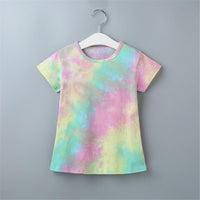 Girls Short Sleeve Tie Dye Crew Neck Tops - PrettyKid