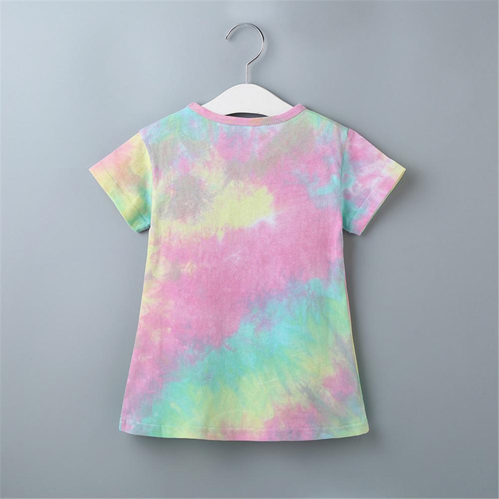 Girls Short Sleeve Tie Dye Crew Neck Tops - PrettyKid