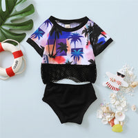 Toddler Girls Short Sleeve Tree Printed Grid Top & Shorts Toddler 2 Piece Swimsuitchildren's boutique suppliers - PrettyKid