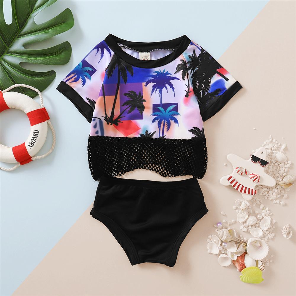 Toddler Girls Short Sleeve Tree Printed Grid Top & Shorts Toddler 2 Piece Swimsuitchildren's boutique suppliers - PrettyKid