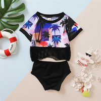 Toddler Girls Short Sleeve Tree Printed Grid Top & Shorts Toddler 2 Piece Swimsuitchildren's boutique suppliers - PrettyKid