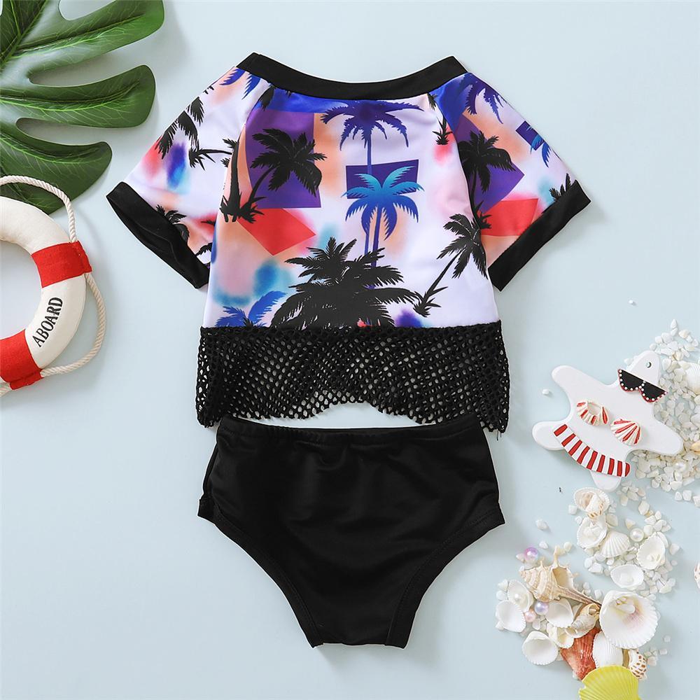 Toddler Girls Short Sleeve Tree Printed Grid Top & Shorts Toddler 2 Piece Swimsuitchildren's boutique suppliers - PrettyKid