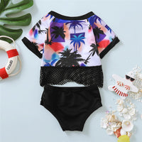 Toddler Girls Short Sleeve Tree Printed Grid Top & Shorts Toddler 2 Piece Swimsuitchildren's boutique suppliers - PrettyKid