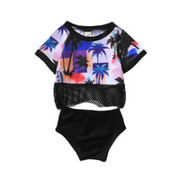 Toddler Girls Short Sleeve Tree Printed Grid Top & Shorts Toddler 2 Piece Swimsuitchildren's boutique suppliers - PrettyKid