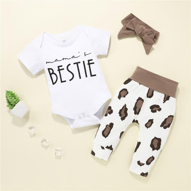 Baby Girls Shorts Sleeve Letter Printed Romper & Pants & Headband Baby Summer Clothes - PrettyKid