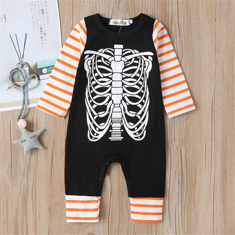 Baby Skeleton Pattern Long Sleeve Halloween Rompers - PrettyKid