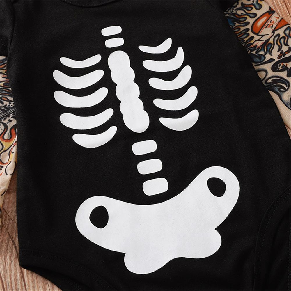 Baby Boys Skeleton Pattern Tattoo Printed Romper Wholesale Baby Outfits - PrettyKid