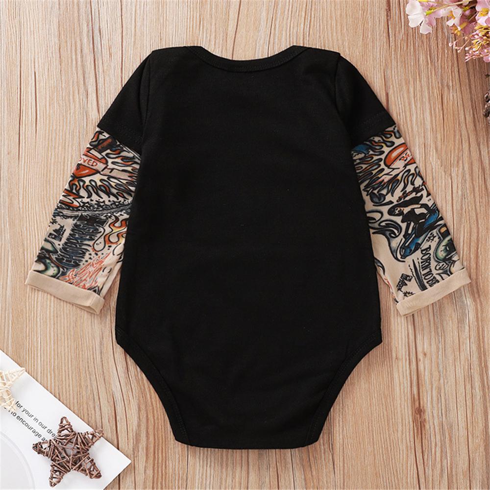 Baby Boys Skeleton Pattern Tattoo Printed Romper Wholesale Baby Outfits - PrettyKid