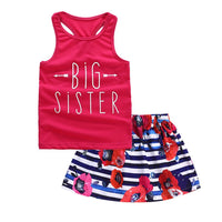 Girls Sleeveless Big Sister Printed Top & Skirts Wholesale Little Girls clothing - PrettyKid