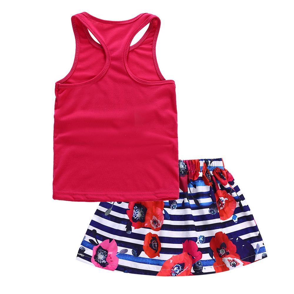 Girls Sleeveless Big Sister Printed Top & Skirts Wholesale Little Girls clothing - PrettyKid