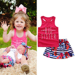 Girls Sleeveless Big Sister Printed Top & Skirts Wholesale Little Girls clothing - PrettyKid
