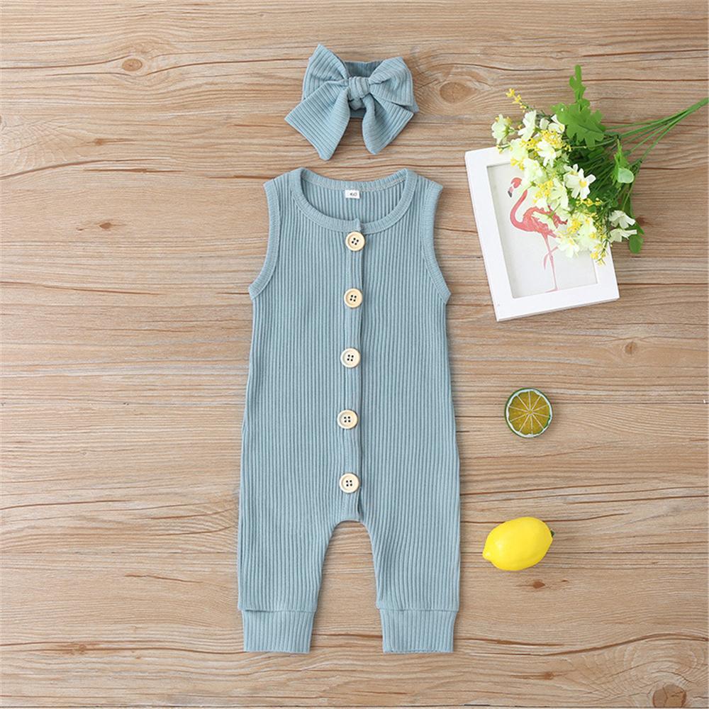 Baby Girls Sleeveless Button Solid Color Romper Baby clothing Warehouse - PrettyKid