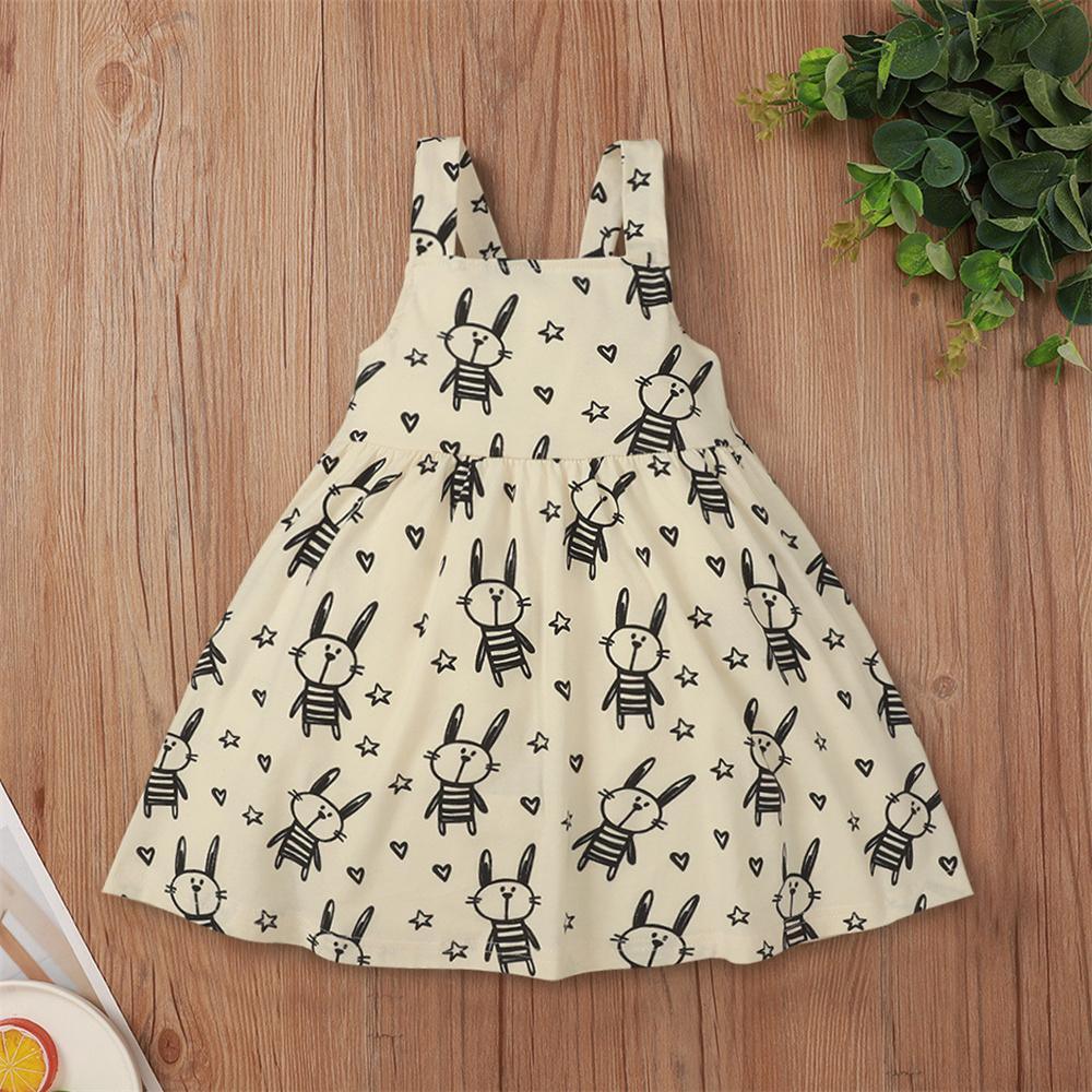Girls Sleeveless Cartoon Rabbit Printed Dress Cheap Baby Boutique Clothes - PrettyKid