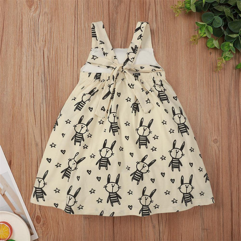 Girls Sleeveless Cartoon Rabbit Printed Dress Cheap Baby Boutique Clothes - PrettyKid