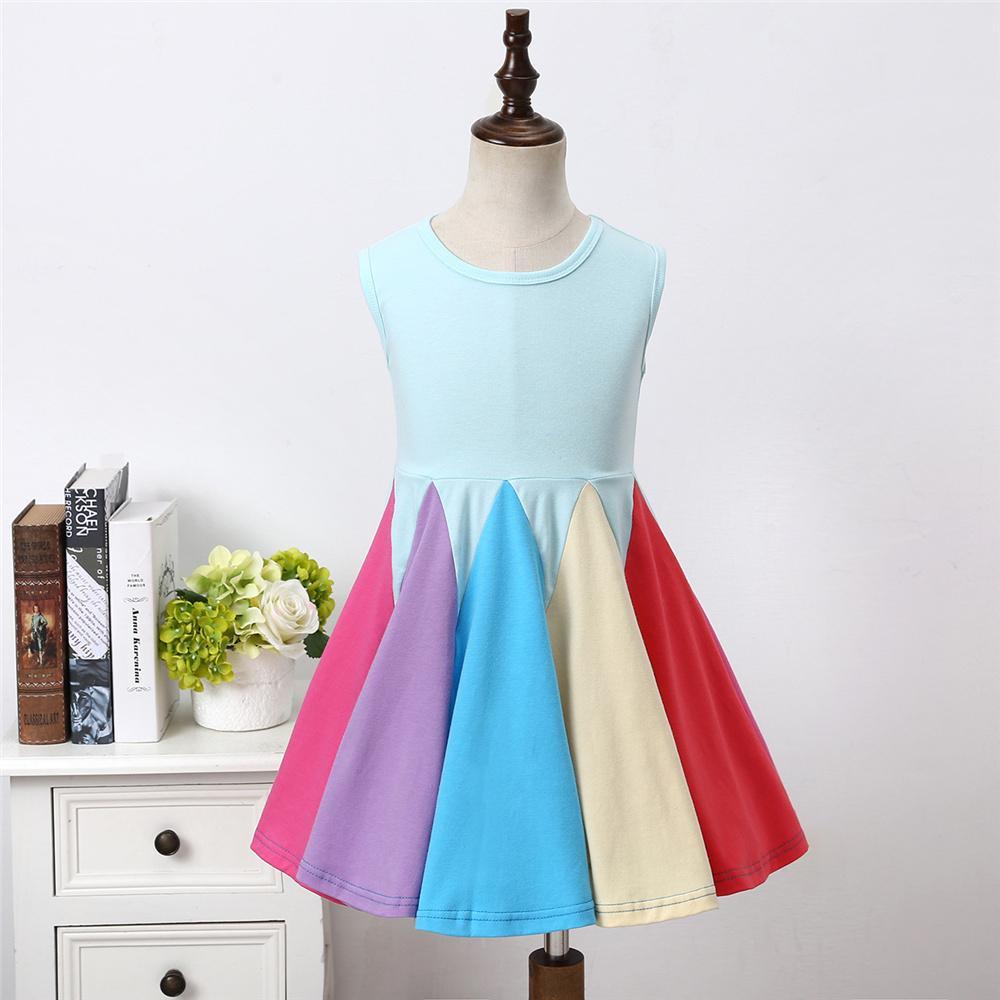 Girls Sleeveless Color Block Summer Dress Kids Wholesale Clothing Warehouse - PrettyKid