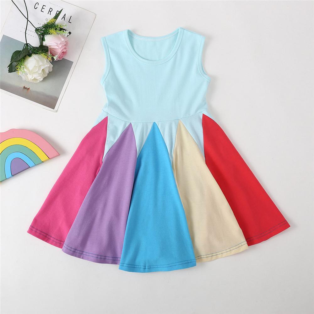 Girls Sleeveless Color Block Summer Dress Kids Wholesale Clothing Warehouse - PrettyKid
