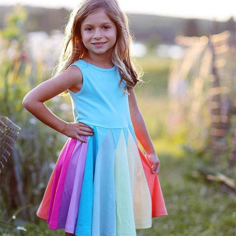 Girls Sleeveless Color Block Summer Dress Kids Wholesale Clothing Warehouse - PrettyKid