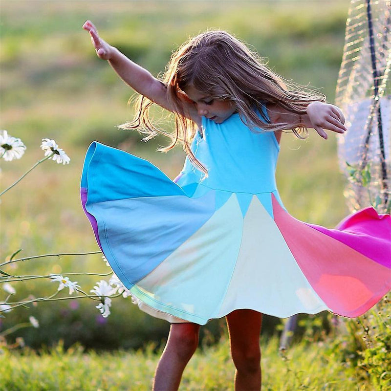Girls Sleeveless Color Block Summer Dress Kids Wholesale Clothing Warehouse - PrettyKid