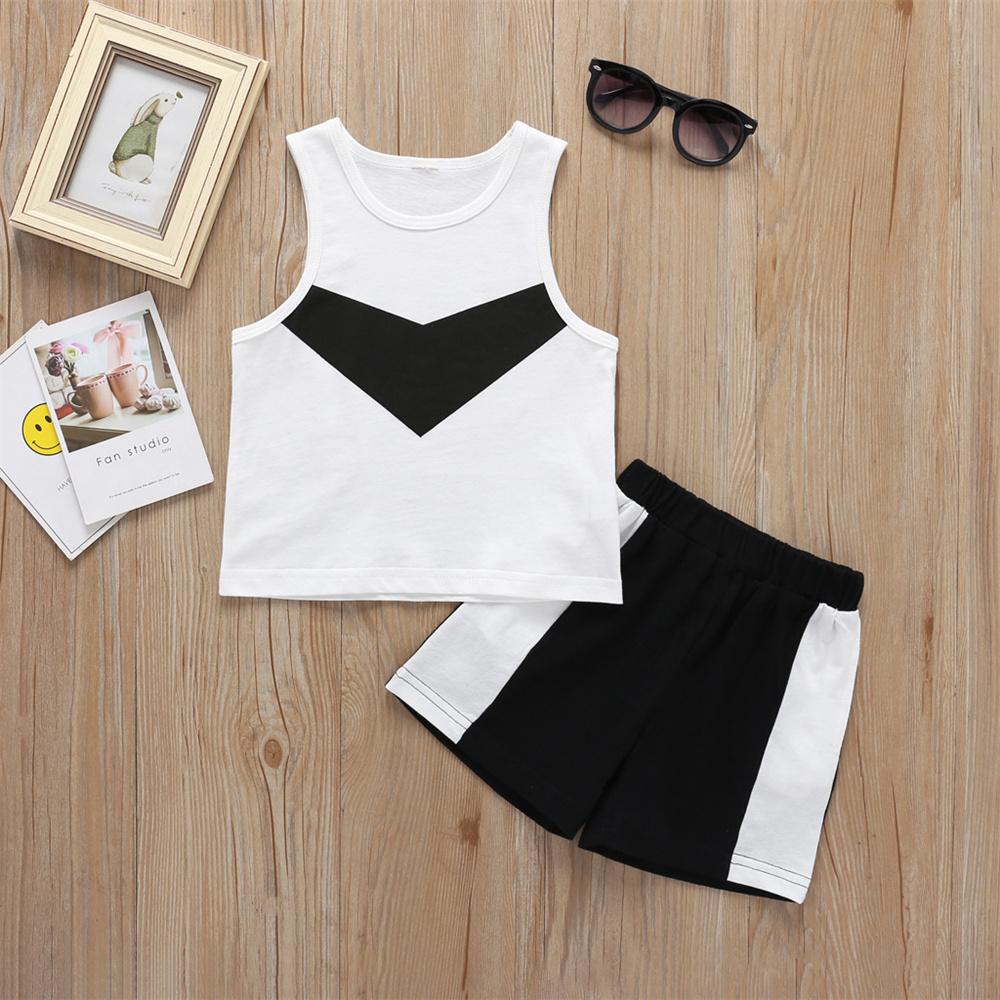 Boys Sleeveless Color Contrast Top & Shorts Wholesale Boys Suits - PrettyKid