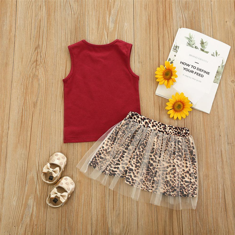 Toddler Girls Sleeveless Crew Neck Top & Leopard Mesh Skirt bulk baby girl clothes - PrettyKid