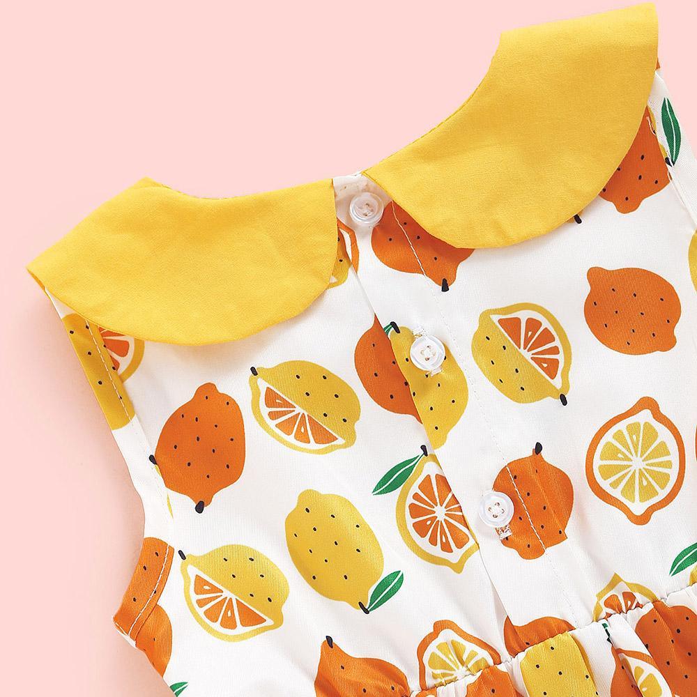 Baby Girls Sleeveless Doll Collar Lemon Printed Summer Dress Baby Summer clothing - PrettyKid