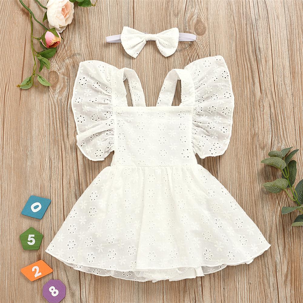 Baby Girl Sleeveless Dress Hollow-Out Romper & Headband Wholesale Baby - PrettyKid