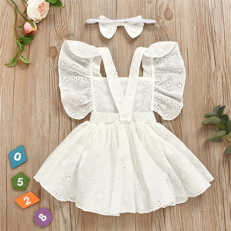Baby Girl Sleeveless Dress Hollow-Out Romper & Headband Wholesale Baby - PrettyKid