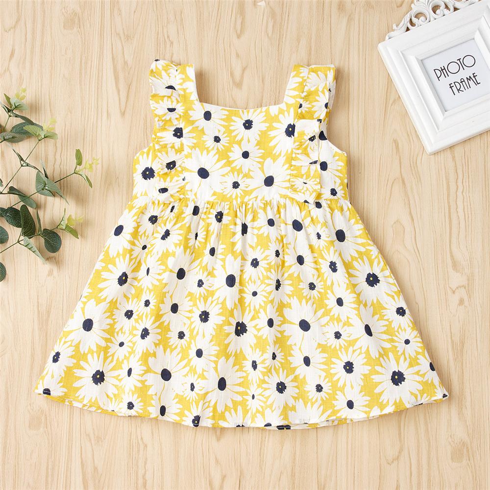 Baby Girls Sleeveless Trendy Floral Printed Dress Wholesale clothes For Girls - PrettyKid