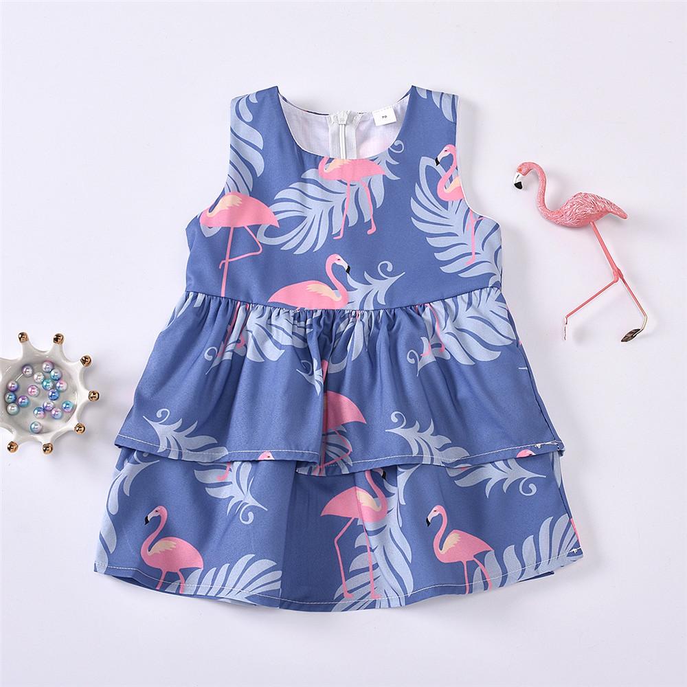 Baby Girls Sleeveless Flamingo Leaves Printed Dress Boutique Baby Clothes Wholesale - PrettyKid